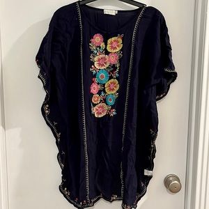 Spartina 449 Navy Embroidered Floral Cover Up